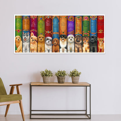 Dog Bookshelf - Full Round Drill Diamond Painting 50*30CM