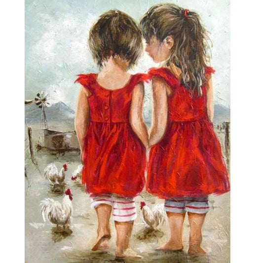 Little Girl In Red Dress 30*40CM(Canvas) Full Round Drill Diamond Painting