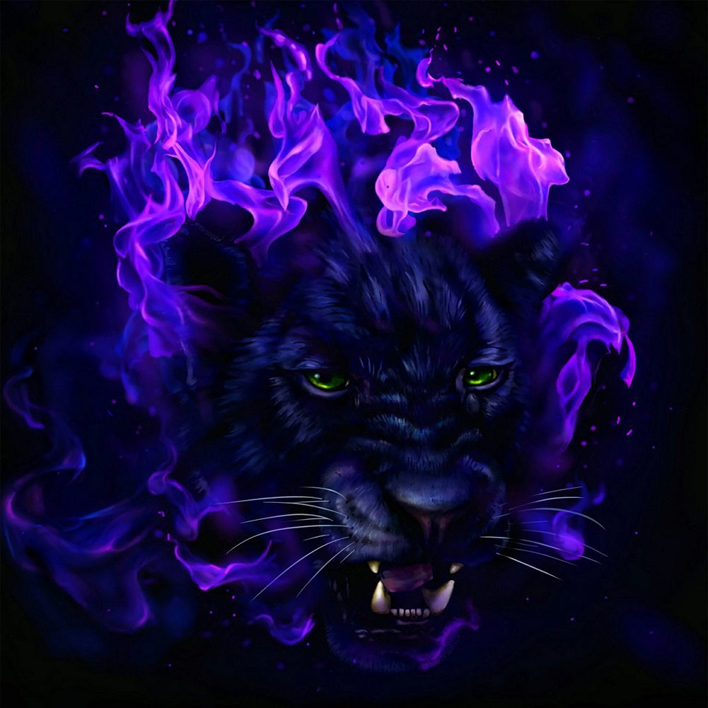 Purple Flame Leopard 30*30CM(Canvas) Full Round Drill Diamond Painting