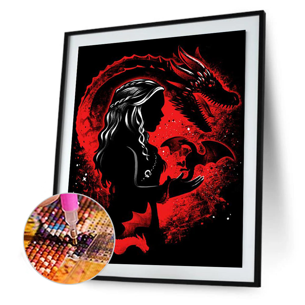 Dragon Girl Silhouette - Full Round Drill Diamond Painting 30*40CM