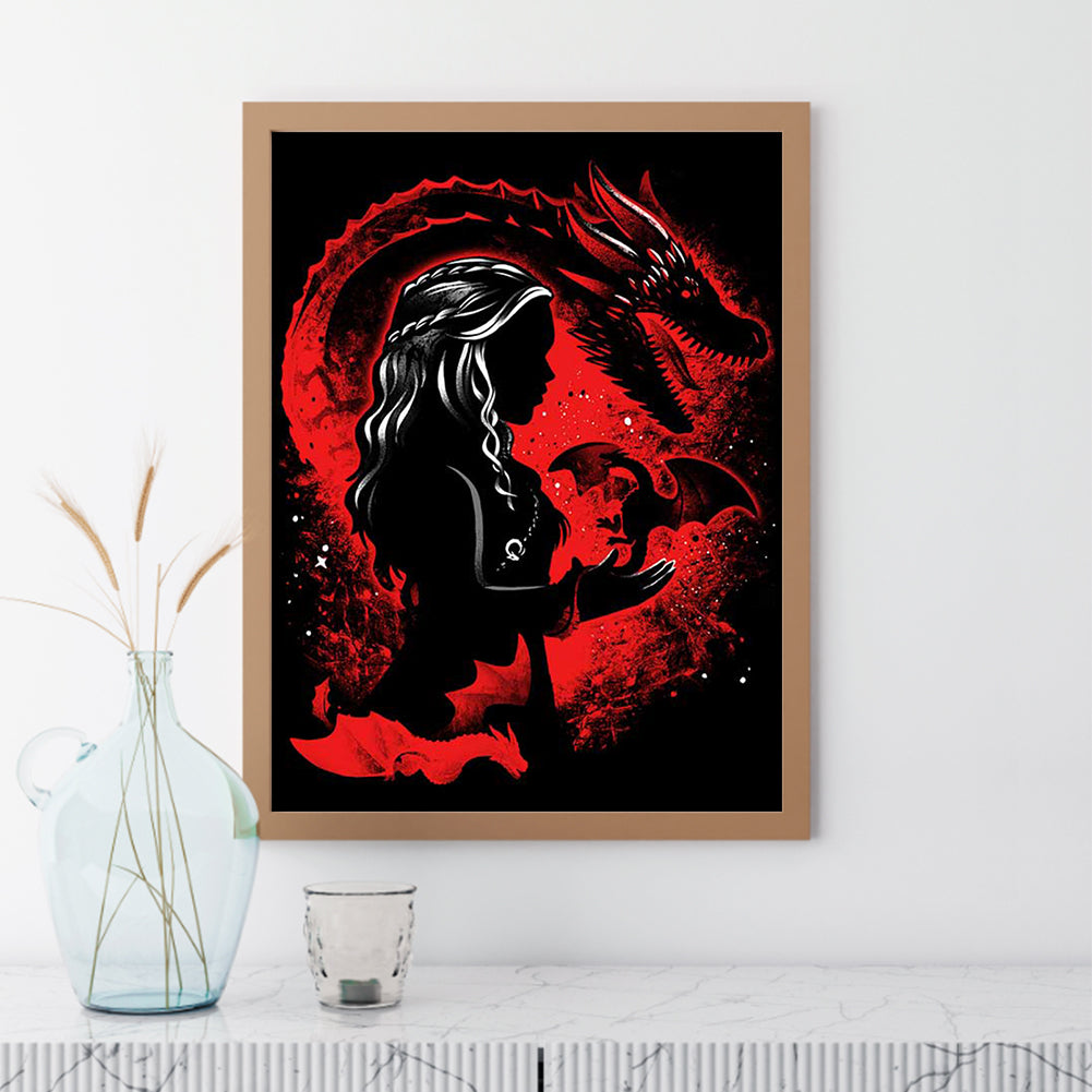 Dragon Girl Silhouette - Full Round Drill Diamond Painting 30*40CM