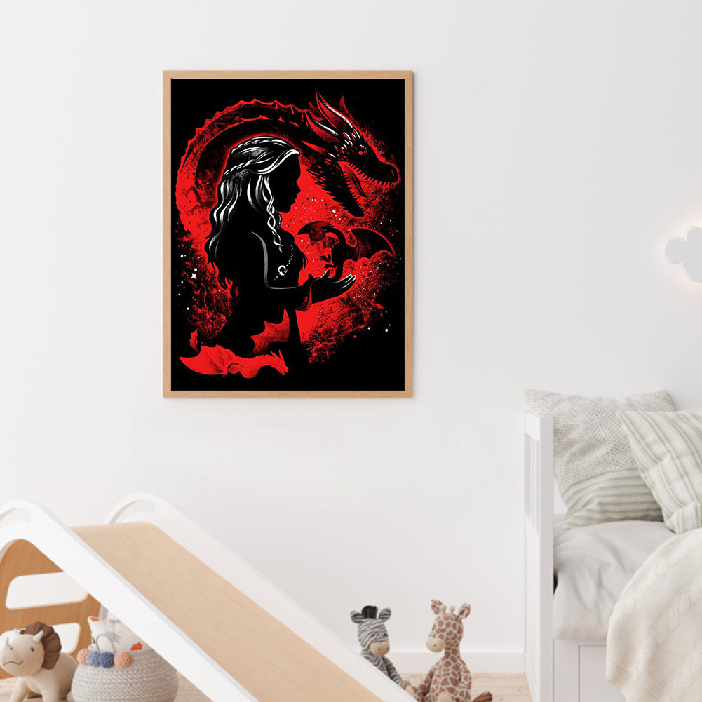 Dragon Girl Silhouette - Full Round Drill Diamond Painting 30*40CM