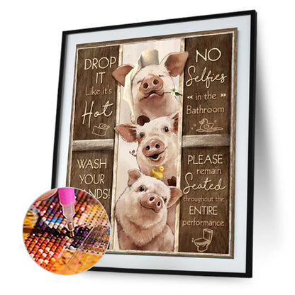 Three Pigs English Calligraphy 45*60CM(Canvas) Full Square Drill Diamond Painting