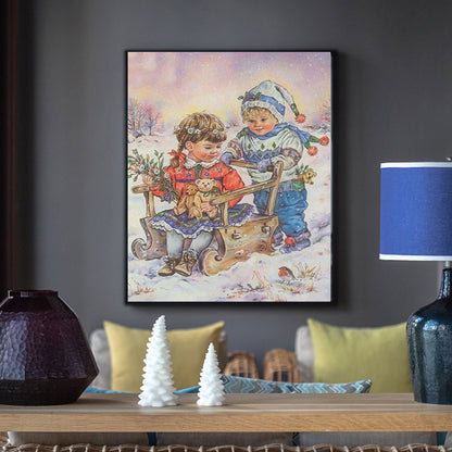 Little Boy And Little Girl - Full Round Drill Diamond Painting 40*50CM
