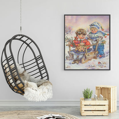 Little Boy And Little Girl - Full Round Drill Diamond Painting 40*50CM