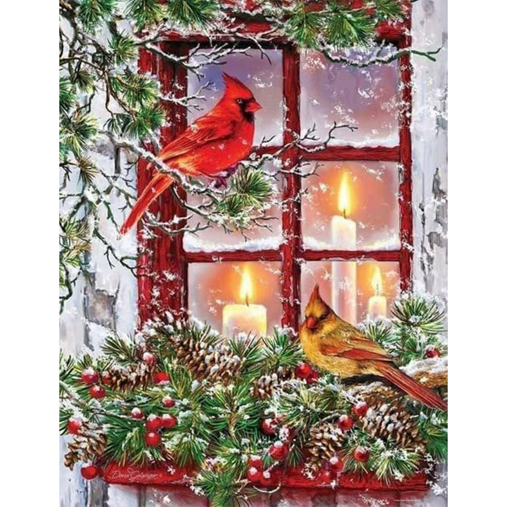 Christmas Window Bird 30*40CM(Canvas) Full Round Drill Diamond Painting