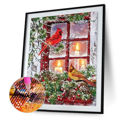 Christmas Window Bird 30*40CM(Canvas) Full Round Drill Diamond Painting