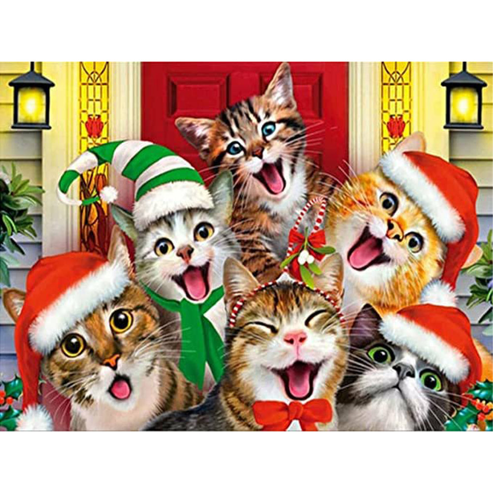 Merry Christmas Cat 40*30CM(Canvas) Full Round Drill Diamond Painting