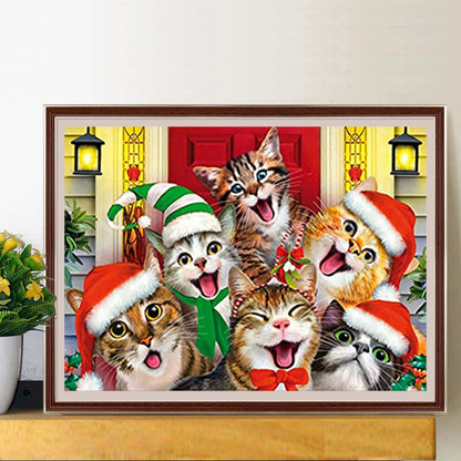 Merry Christmas Cat 40*30CM(Canvas) Full Round Drill Diamond Painting