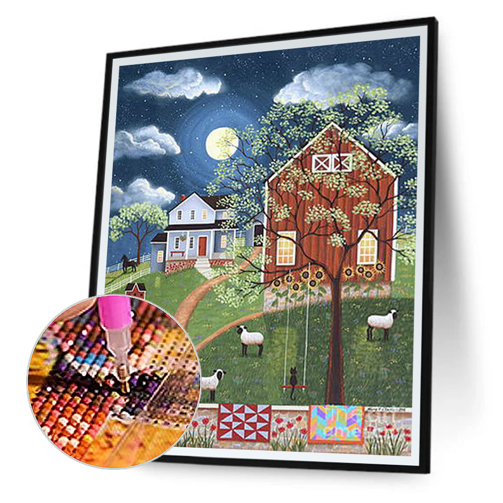 Apple Tree Hut - Full Round Drill Diamond Painting 40*50CM