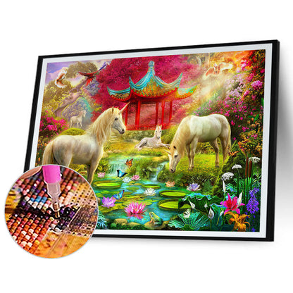 Starry Night Elf And Unicorn - Full Round Drill Diamond Painting 50*30CM