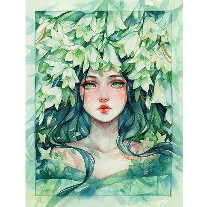 Green Lily Girl - Full Round Drill Diamond Painting 40*50CM