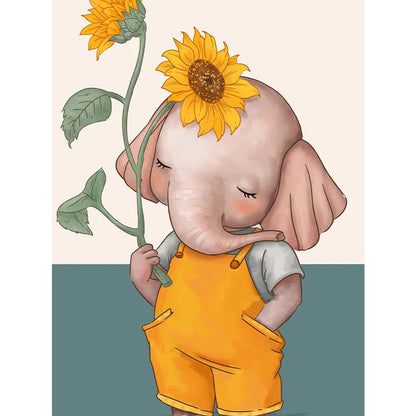 Sunflower Cartoon Elephant - Full Round Drill Diamond Painting 30*40CM