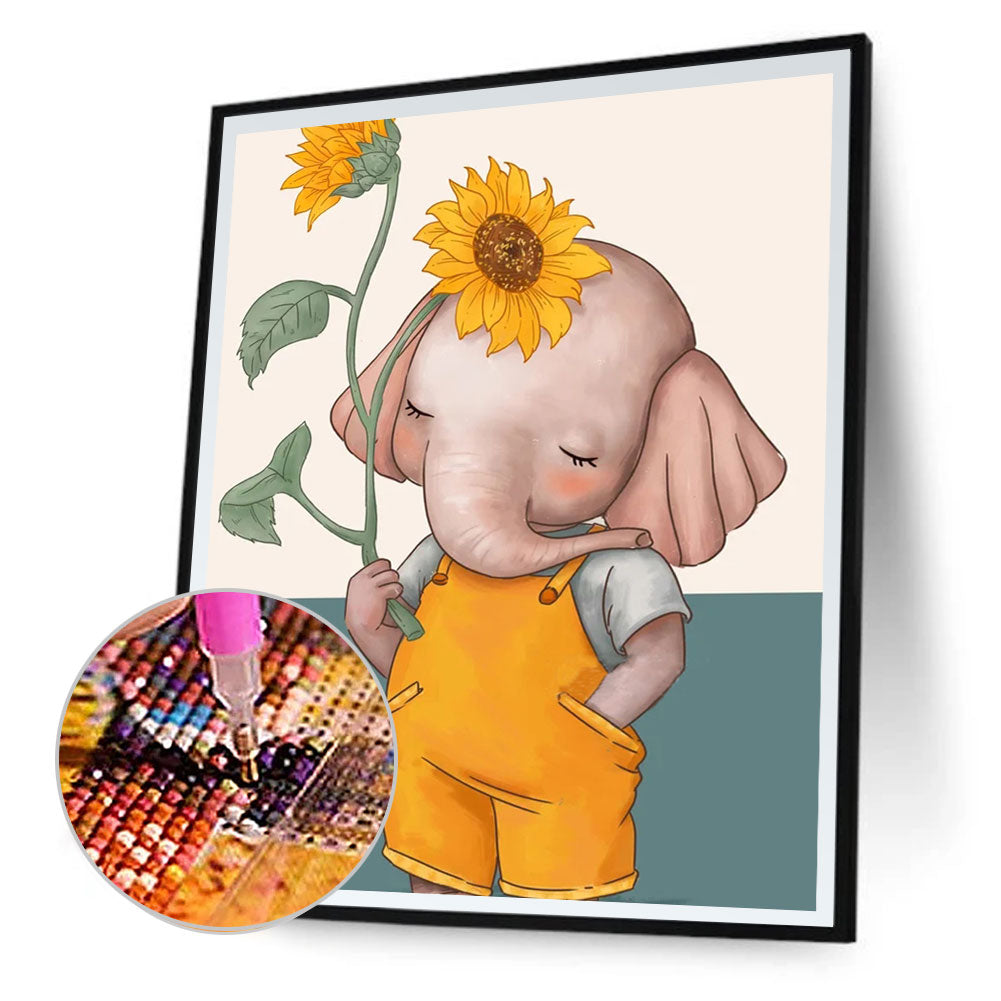 Sunflower Cartoon Elephant - Full Round Drill Diamond Painting 30*40CM