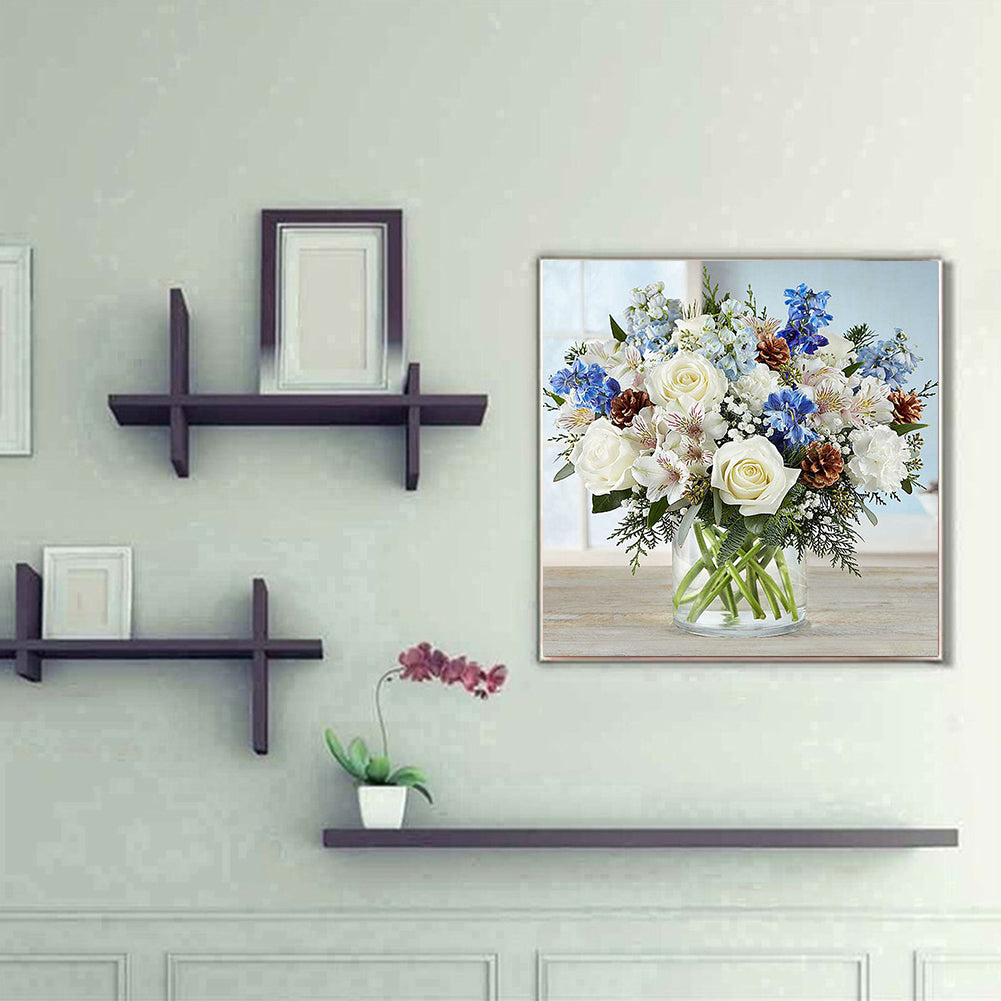 White Rose Bouquet - Full Round Drill Diamond Painting 40*40CM