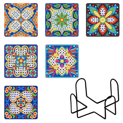 6pcs/set Mandala Square Coaster Acrylic Water Cup Pad 5D DIY for Room Decoration