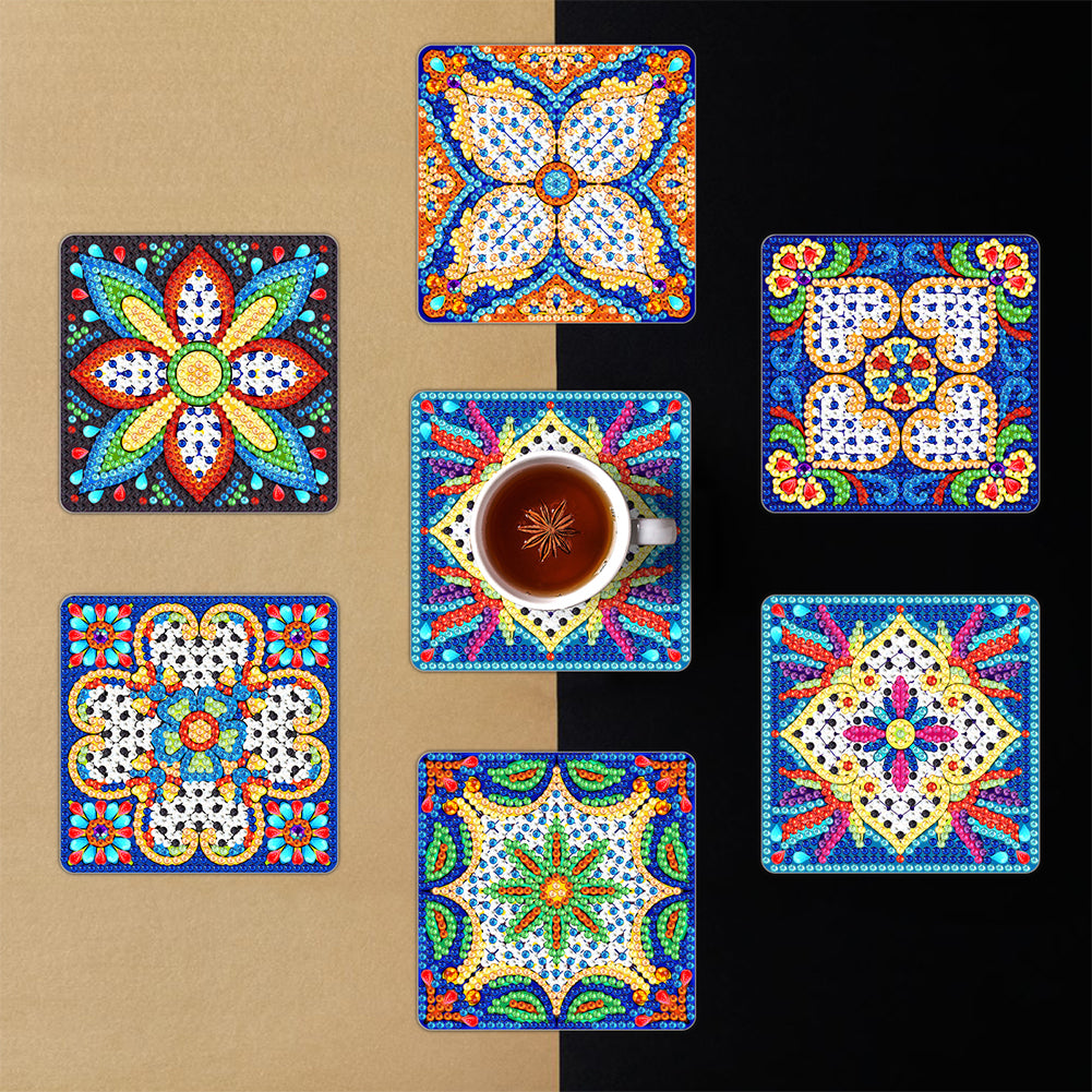 6pcs/set Mandala Square Coaster Acrylic Water Cup Pad 5D DIY for Room Decoration