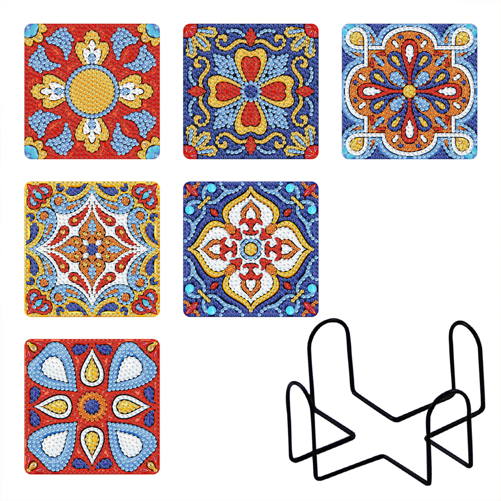 6pcs/set Mandala Square Coaster Acrylic Water Cup Pad 5D DIY for Room Decoration