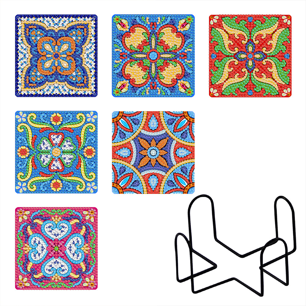 6pcs/set Mandala Square Coaster Acrylic Water Cup Pad 5D DIY for Room Decoration