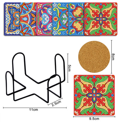 6pcs/set Mandala Square Coaster Acrylic Water Cup Pad 5D DIY for Room Decoration