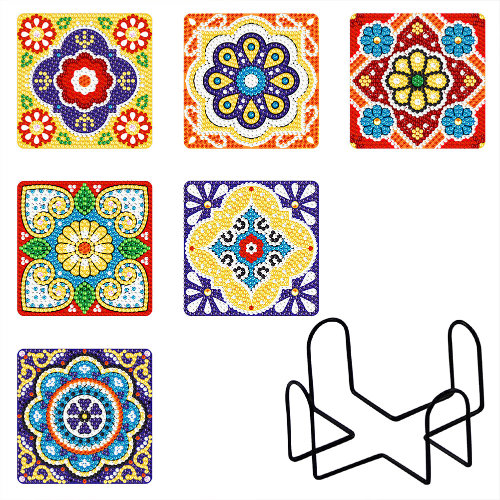 6pcs/set Mandala Square Coaster Acrylic Water Cup Pad 5D DIY for Room Decoration