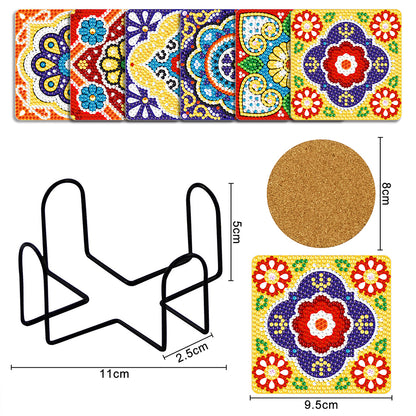 6pcs/set Mandala Square Coaster Acrylic Water Cup Pad 5D DIY for Room Decoration