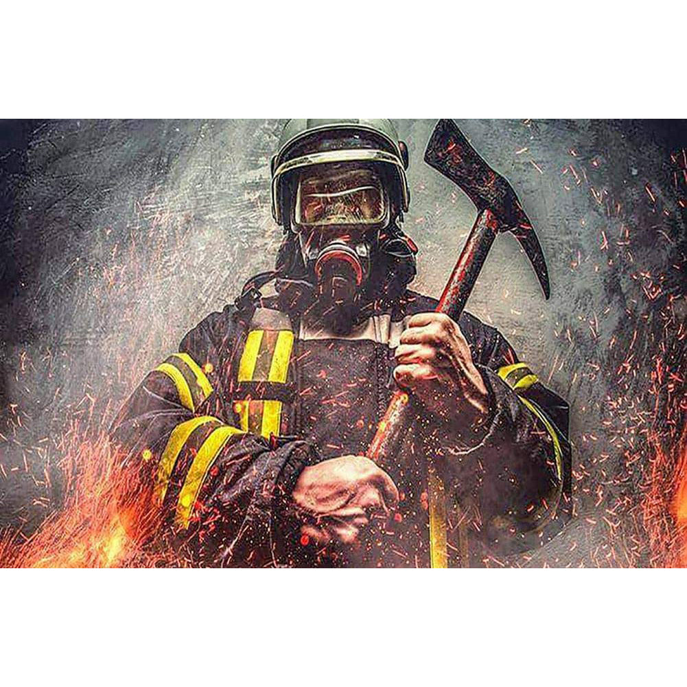 Firefighter With Hammer - Full Round Drill Diamond Painting 40*30CM