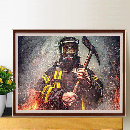 Firefighter With Hammer - Full Round Drill Diamond Painting 40*30CM