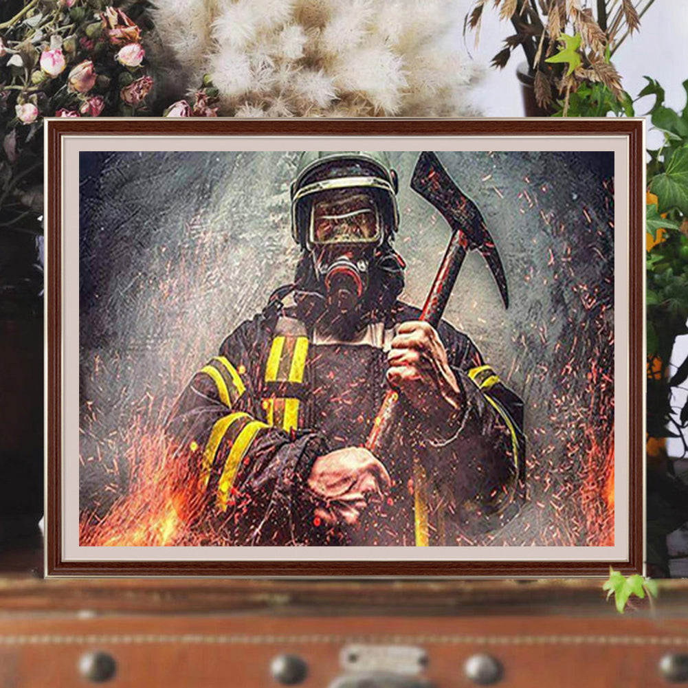 Firefighter With Hammer - Full Round Drill Diamond Painting 40*30CM