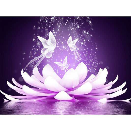 Butterfly White Lotus - Full Square Drill Diamond Painting 50*40CM