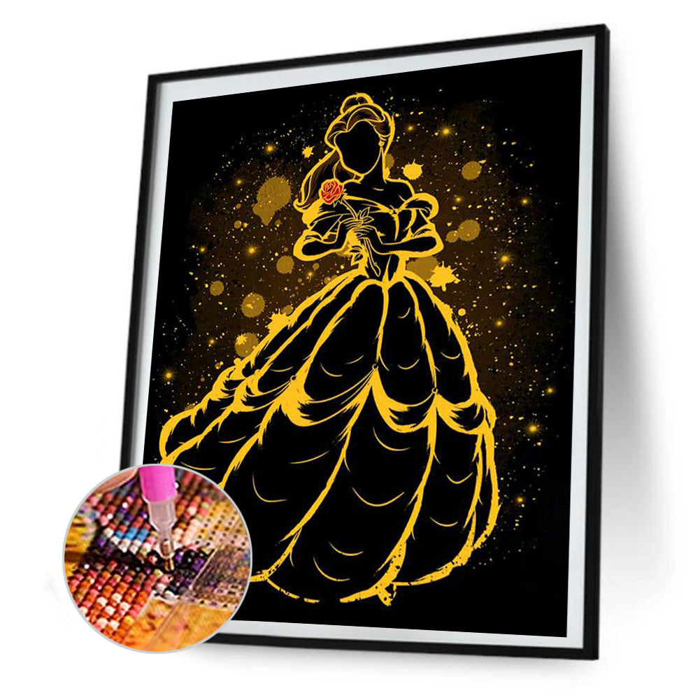 Princess Belle Silhouette - Full Round Drill Diamond Painting 30*40CM