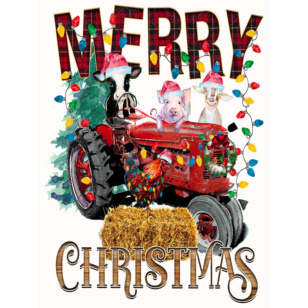 Merry Christmas Farm Tractor - Full Round Drill Diamond Painting 30*40CM