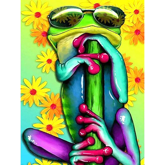 Green Frog Wearing Sunglasses - Full Round Drill Diamond Painting 35*45CM