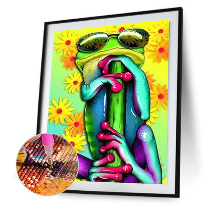 Green Frog Wearing Sunglasses - Full Round Drill Diamond Painting 35*45CM