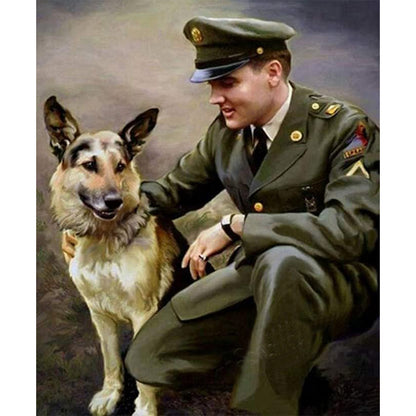 Soldier And Sheepdog - Full Round Drill Diamond Painting 40*50CM