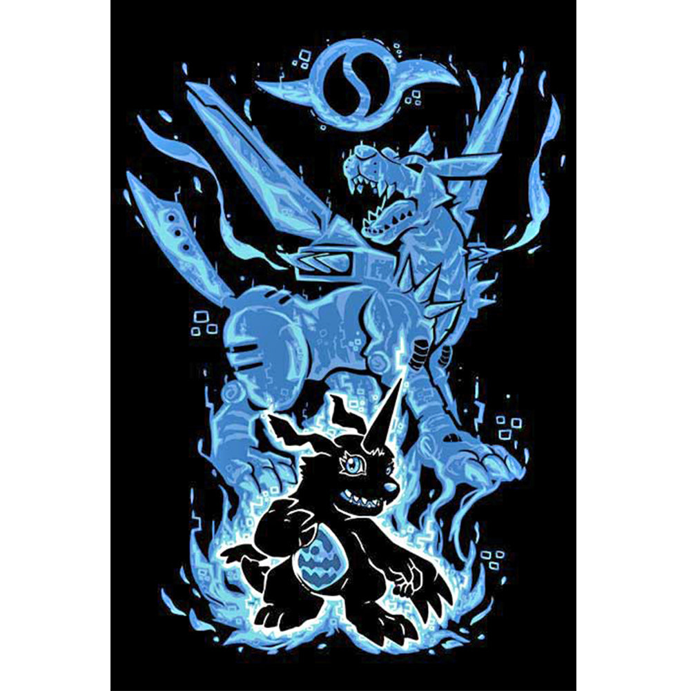 Steel Garurumon Silhouette - Full Round Drill Diamond Painting 30*40CM