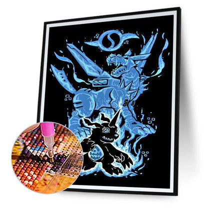 Steel Garurumon Silhouette - Full Round Drill Diamond Painting 30*40CM