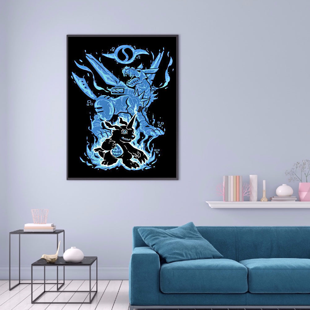 Steel Garurumon Silhouette - Full Round Drill Diamond Painting 30*40CM