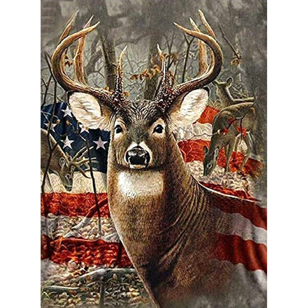Elk In Front Of The Flag - Full Square Drill Diamond Painting 40*50CM