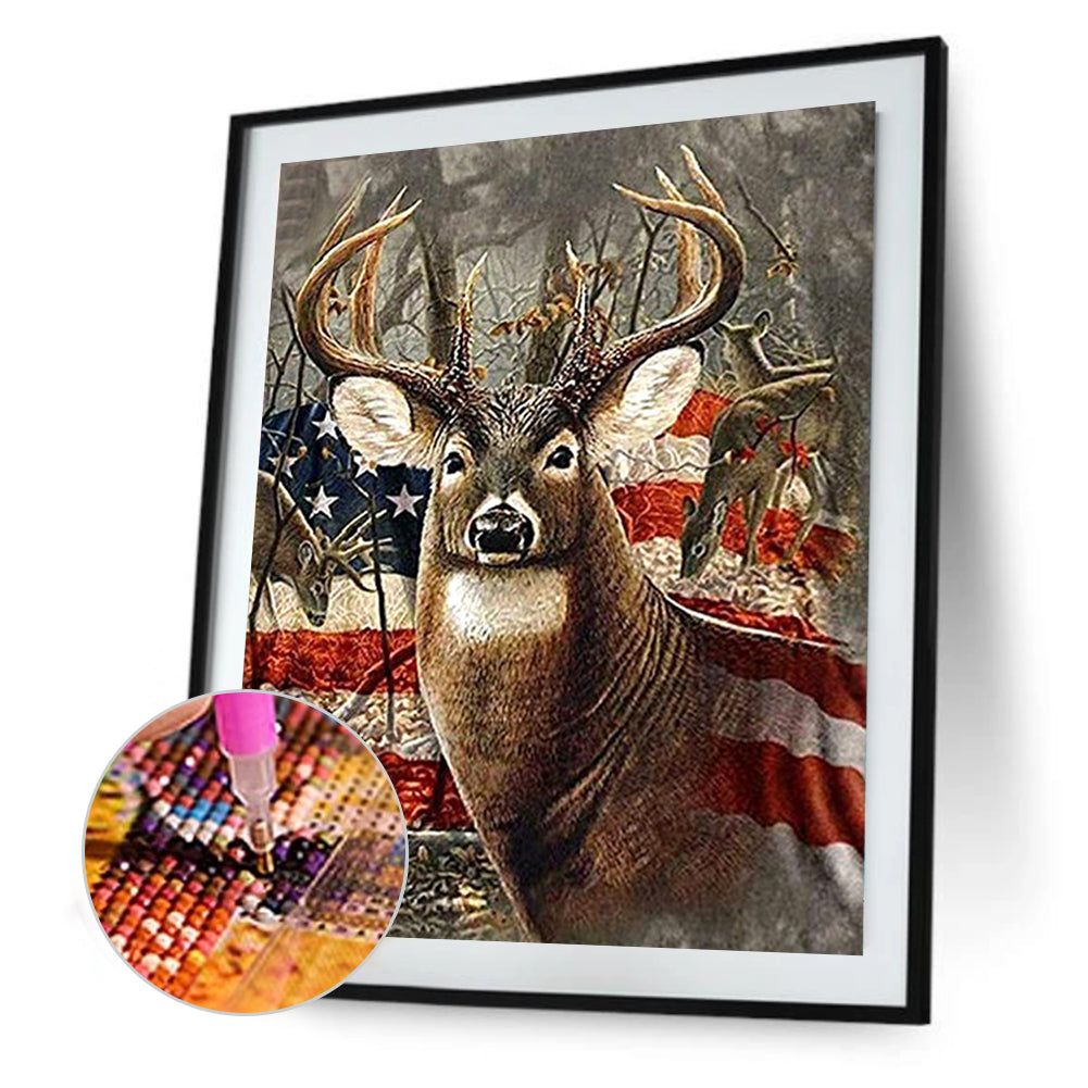 Elk In Front Of The Flag - Full Square Drill Diamond Painting 40*50CM