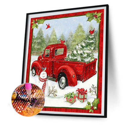 Red Car With Christmas Tree - Full Square Drill Diamond Painting 30*40CM