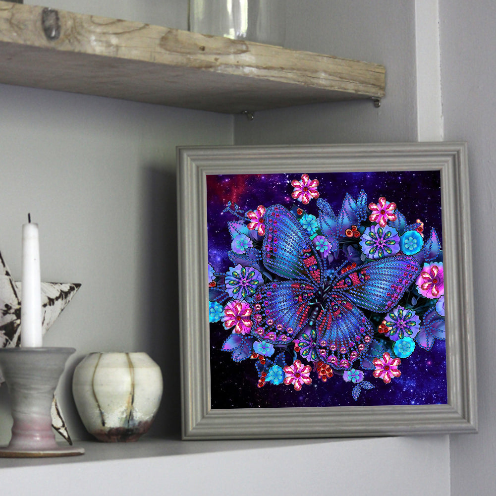 Flower Butterfly - Special Shaped Drill Diamond Painting 30*30CM