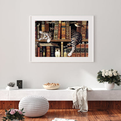 Cat On Bookshelf - Full Round Drill Diamond Painting 50*40CM