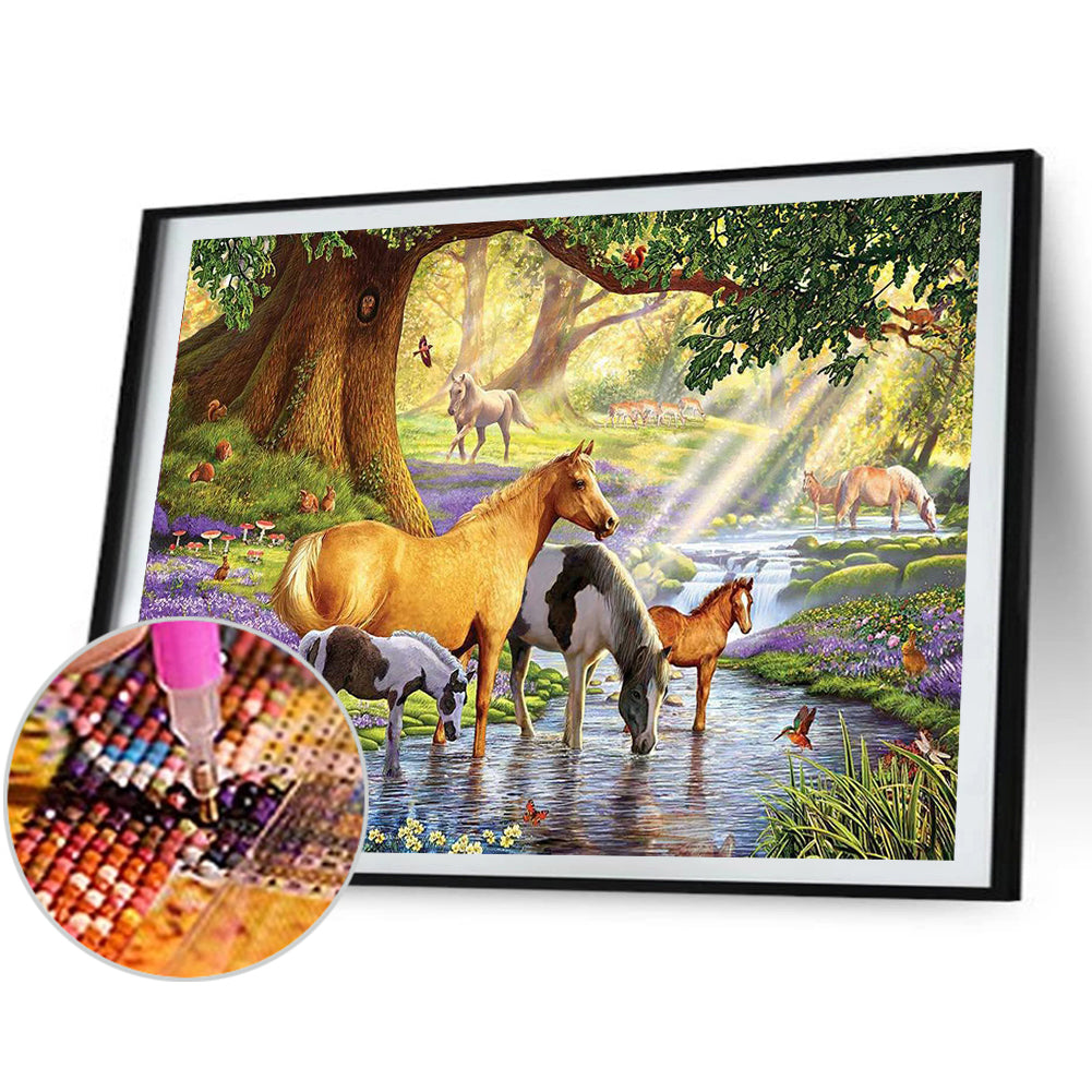 Horse By The Creek - Full Round Drill Diamond Painting 50*40CM