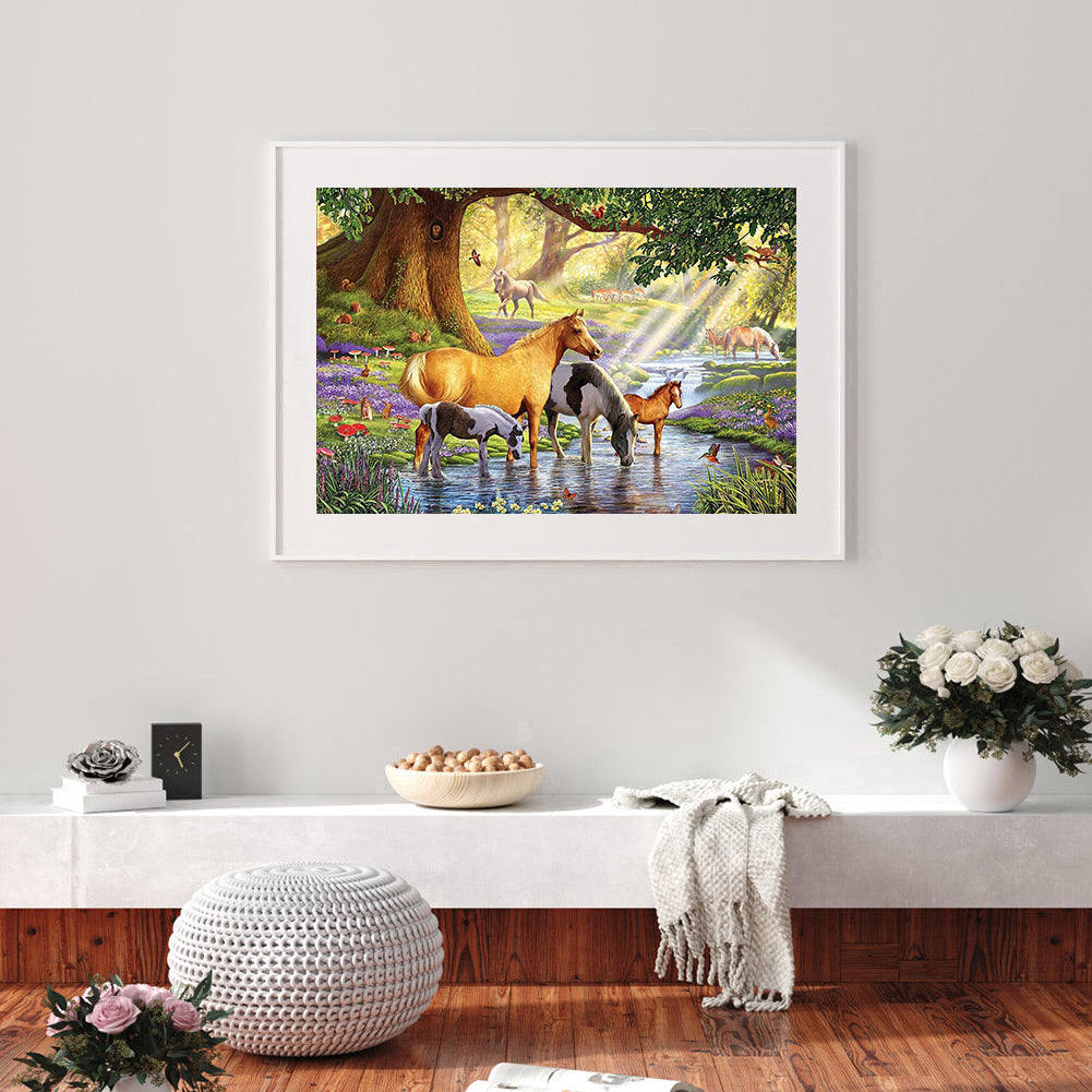 Horse By The Creek - Full Round Drill Diamond Painting 50*40CM