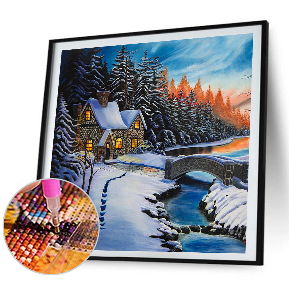 Cottage In The Snow - Full Square Drill Diamond Painting 30*30CM