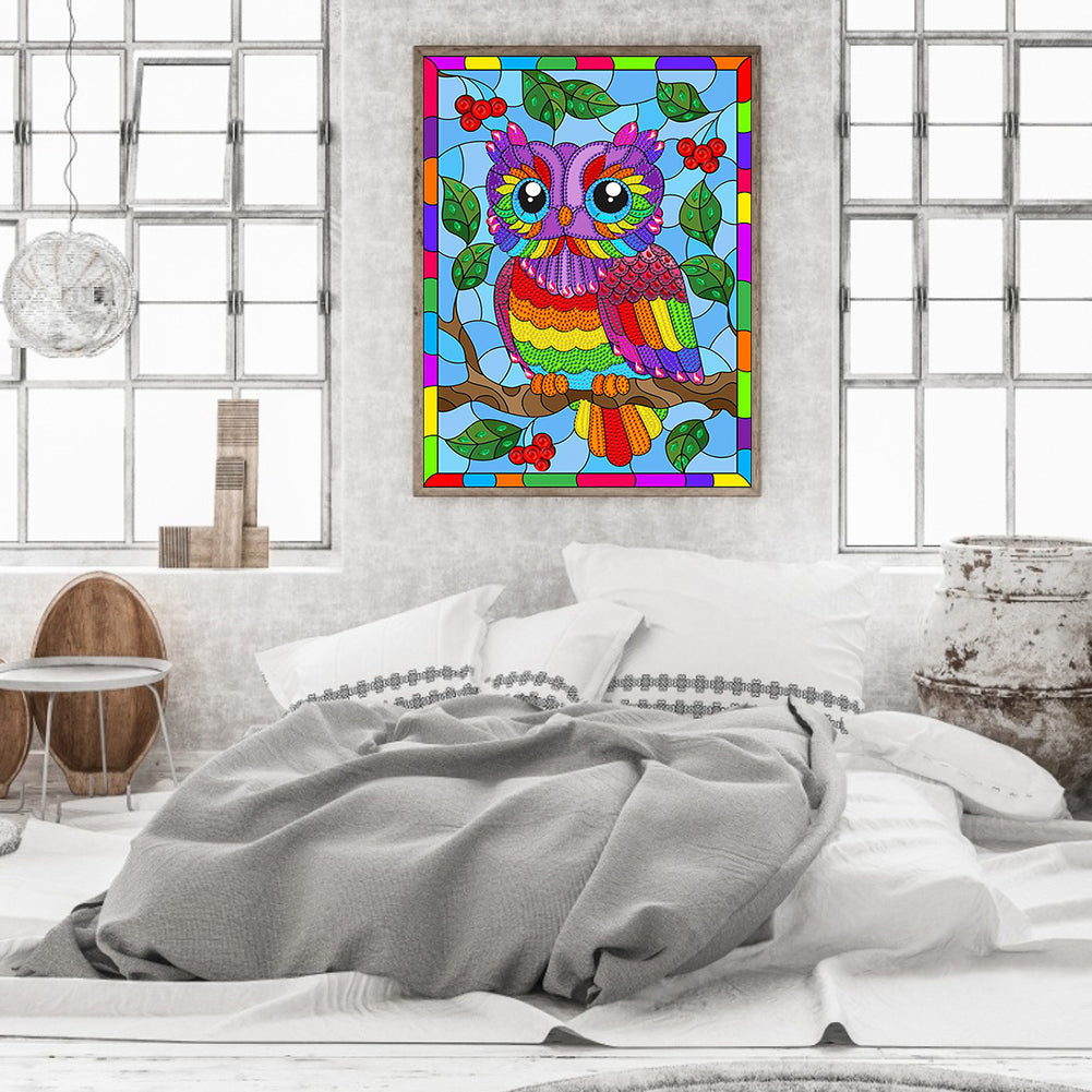 Rainbow Owl - Special Shaped Drill Diamond Painting 30*40CM