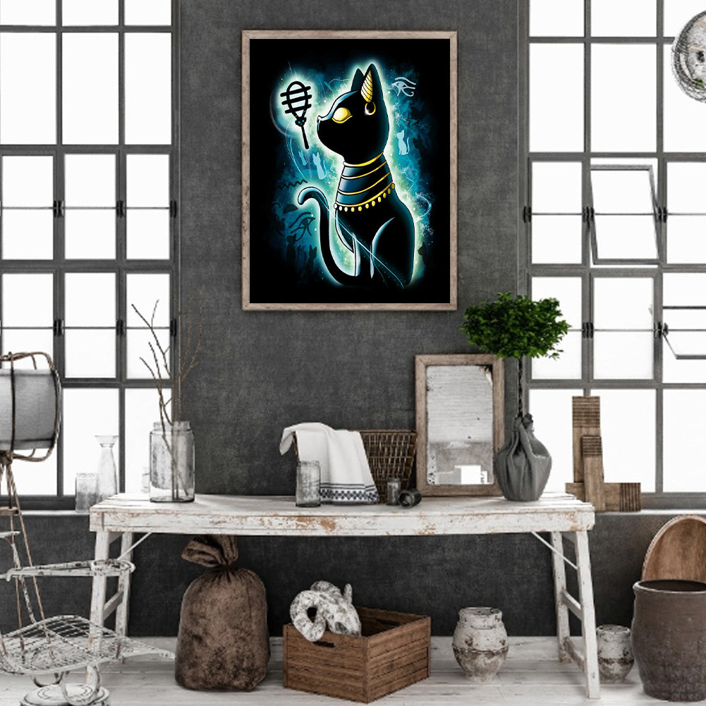 Black Egyptian Cat - Full Round Drill Diamond Painting 30*40CM