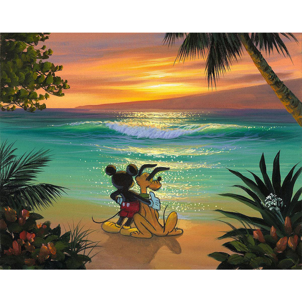 Mickey And Goofy Watching The Sea - Full Round Drill Diamond Painting 40*30CM