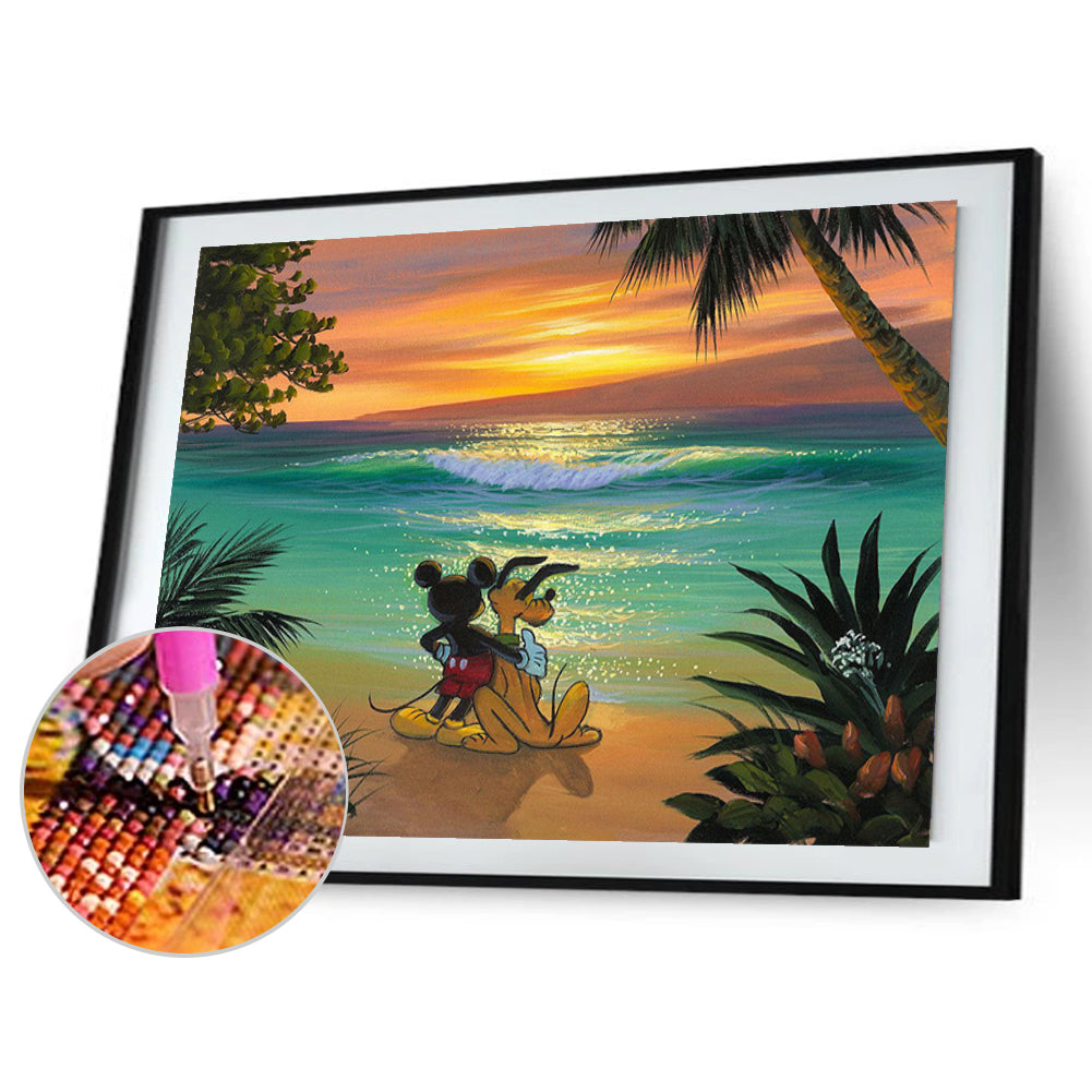 Mickey And Goofy Watching The Sea - Full Round Drill Diamond Painting 40*30CM